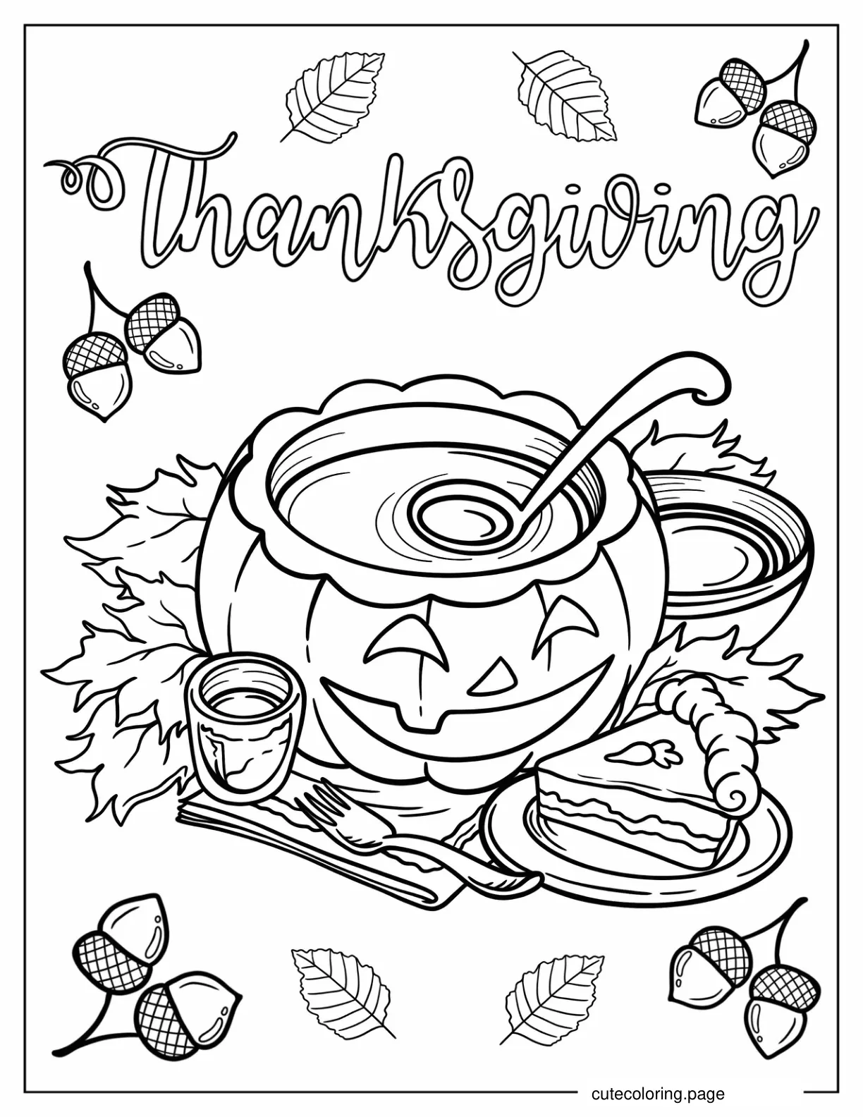 Coloring Page Of Punch In Jack O Lantern With Pumpkin Pie Slice coloring page