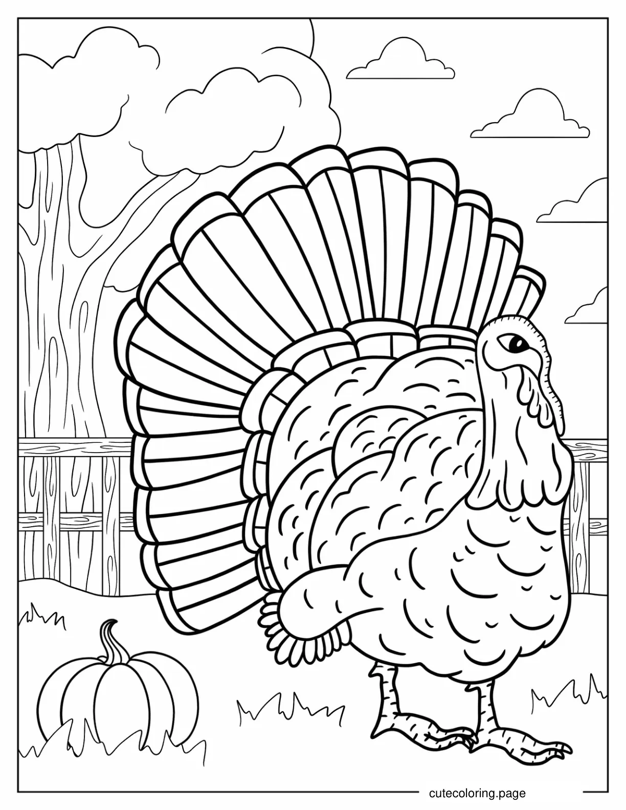 Coloring Page Of Realistic Turkey In Farm coloring page