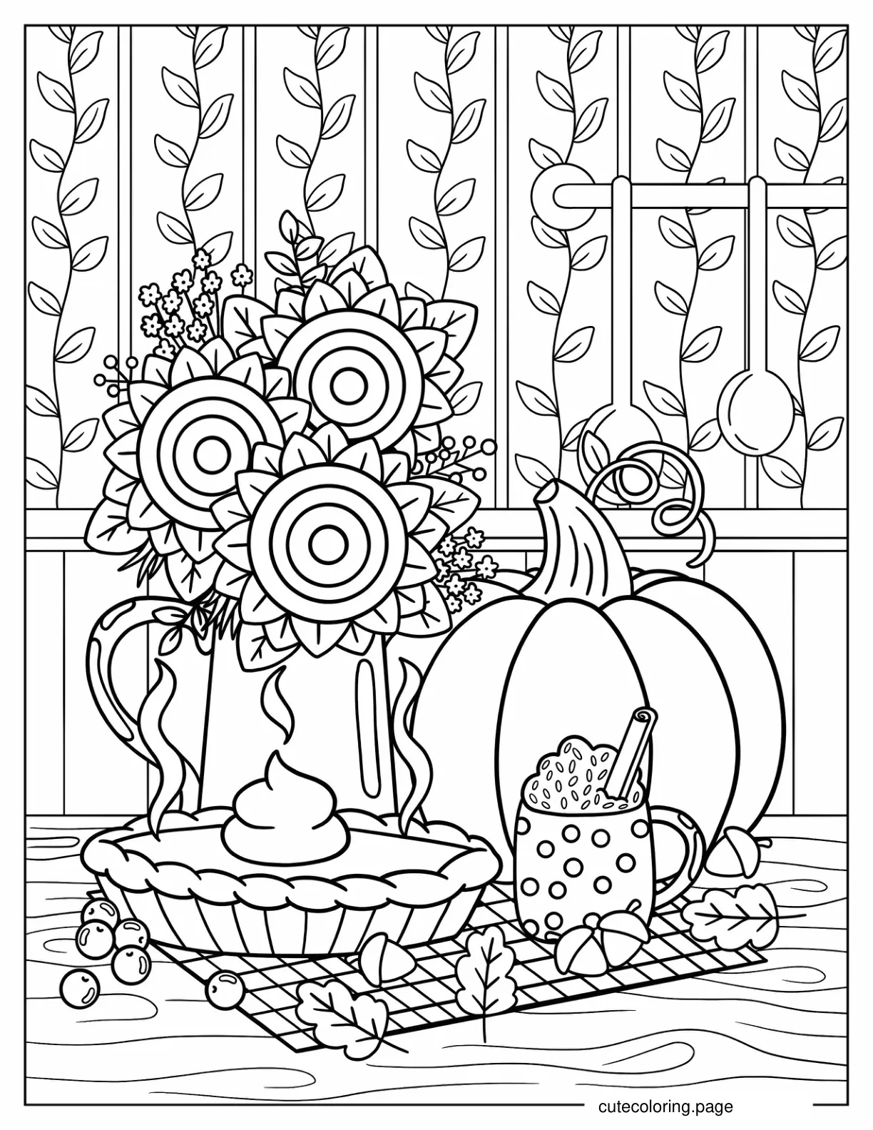 Coloring Sheet Of Thanksgiving Meal On Table coloring page