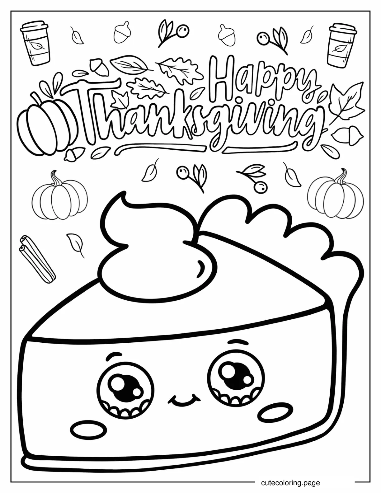 Cute Thanksgiving Pumpkin Pie Slice coloring page