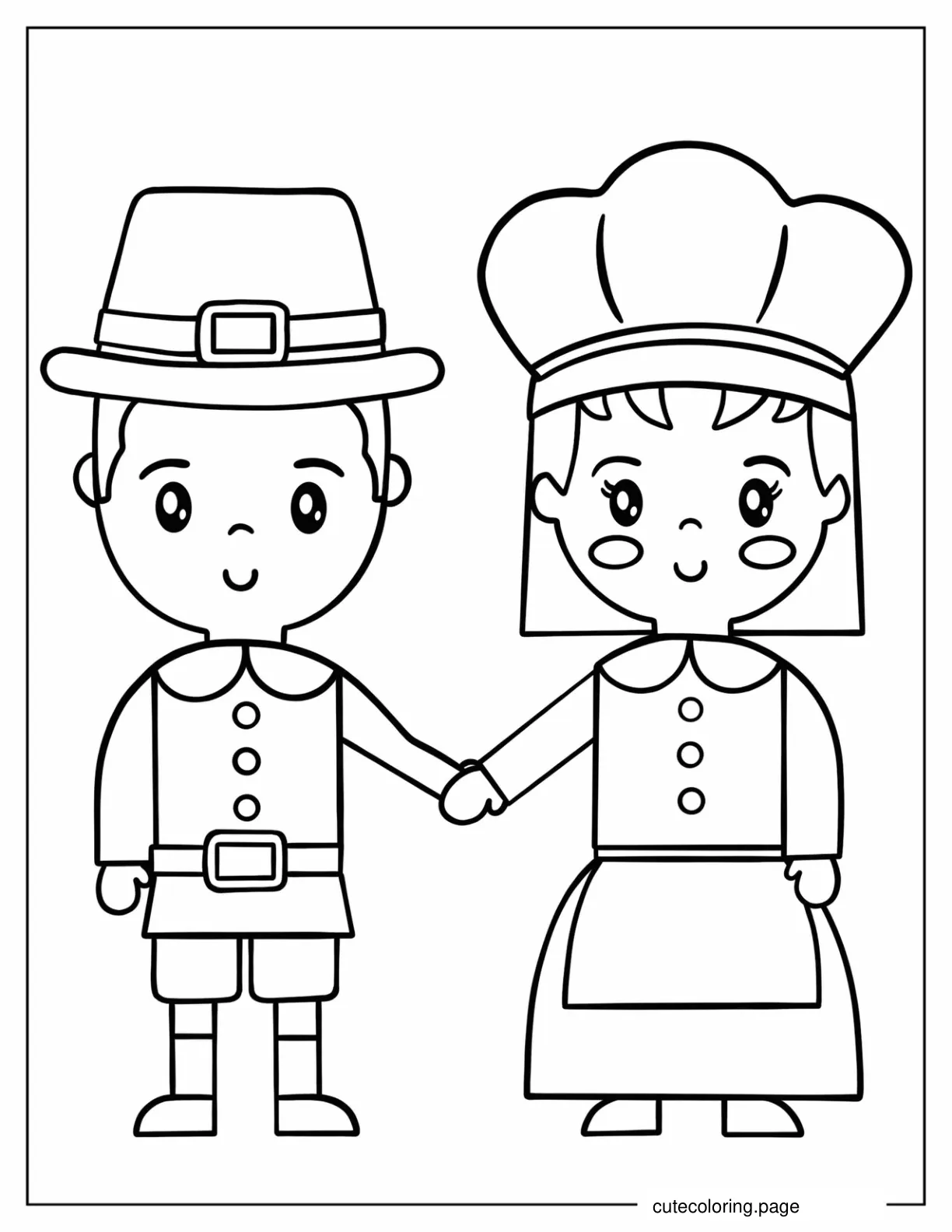 Easy Coloring Sheet Of Boy And Girl In Thanksgiving Costumes coloring page