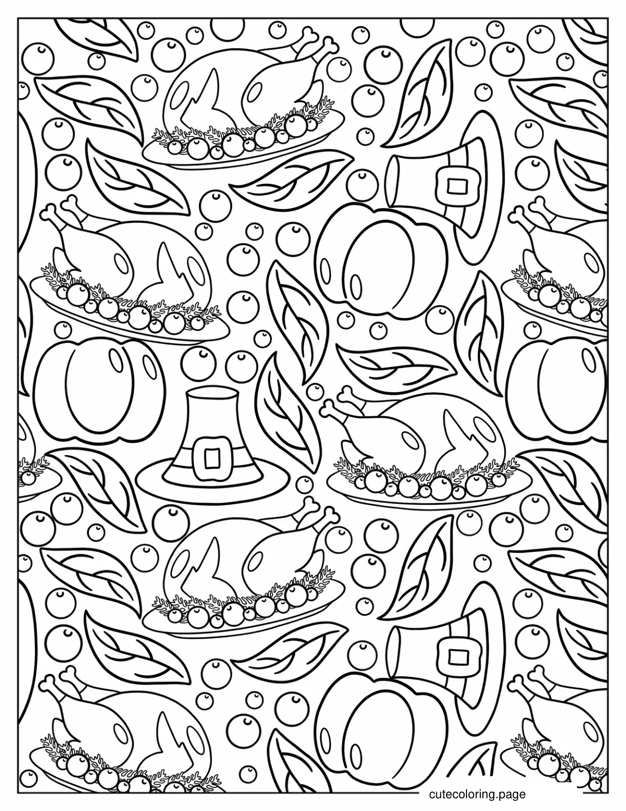 Full Page Coloring Sheet Of Thanksgiving Elements coloring page