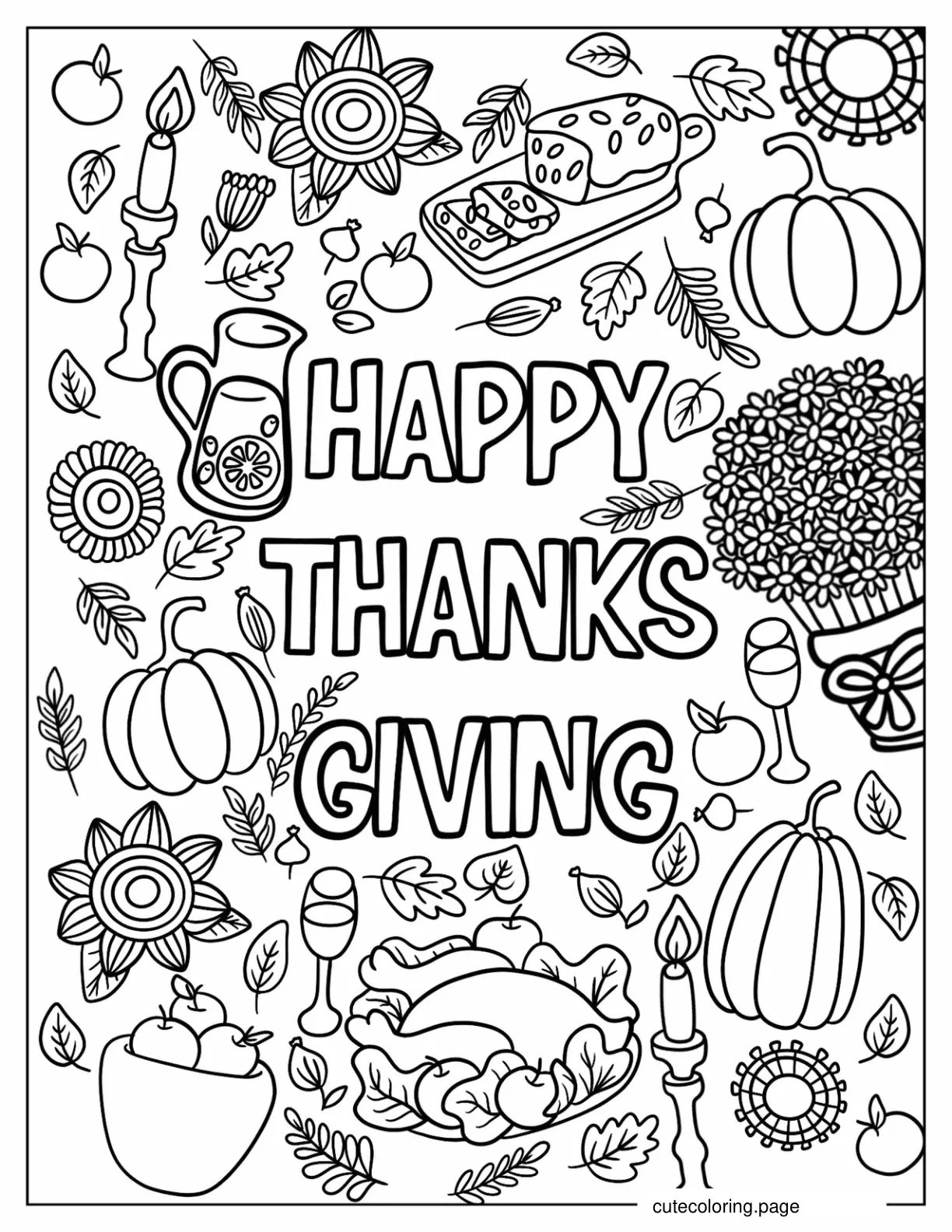 Happy Thanksgiving Greeting Coloring Sheet coloring page