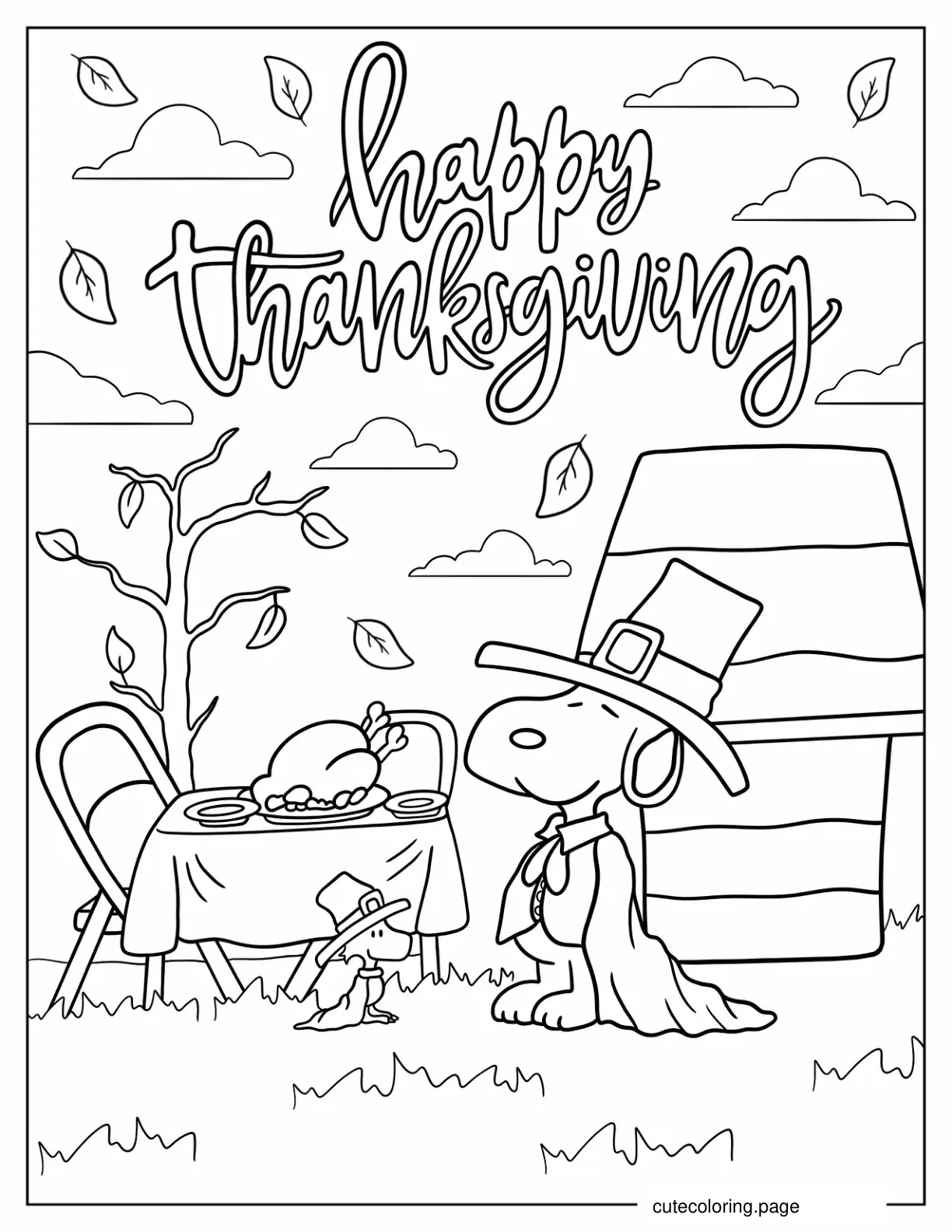 Happy Thanksgiving With Snoopy And Woodstock coloring page