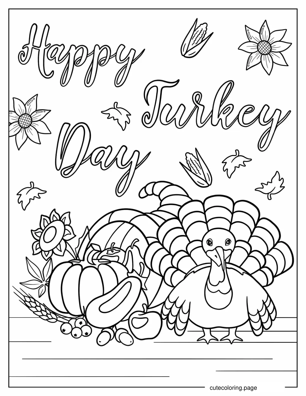 Happy Turkey Day Coloring Page For Kids coloring page