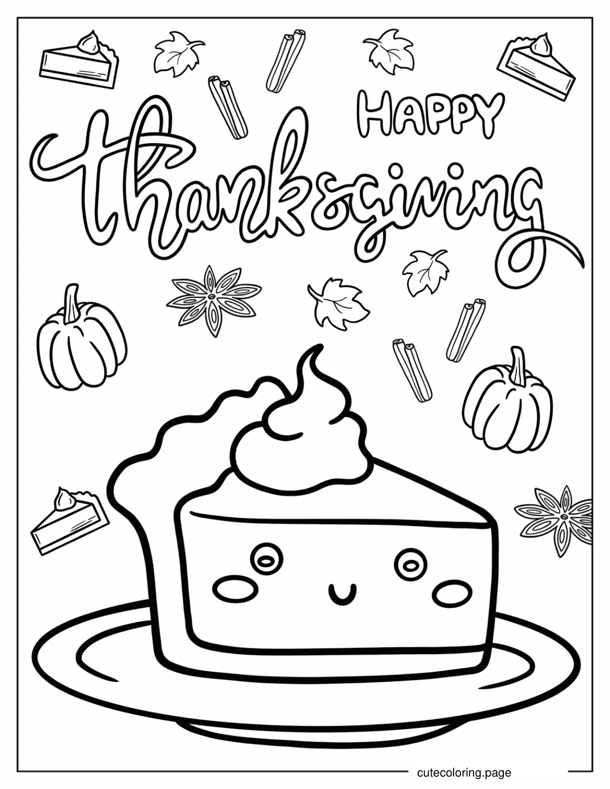 Kawaii Cartoon Pumpkin Pie Slice Coloring Page For Preschoolers coloring page