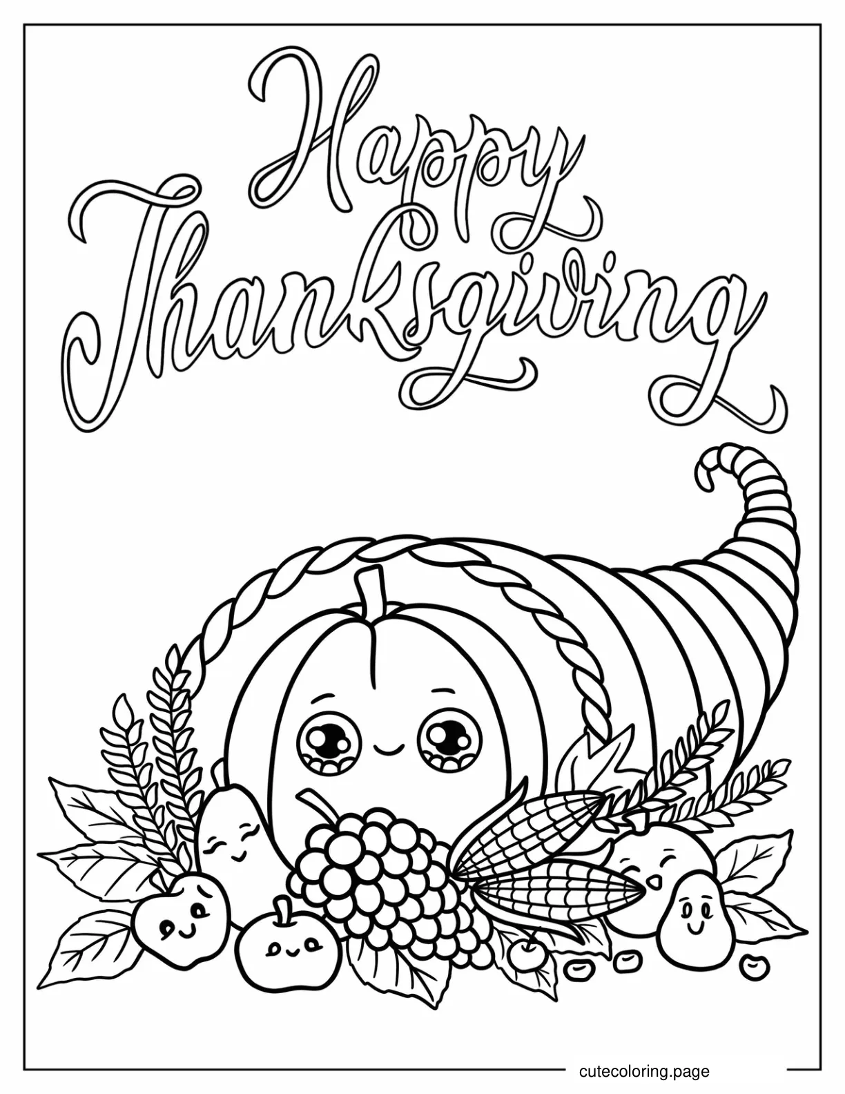 Kawaii Pumpkins And Apples For Thanksgiving Coloring Sheet coloring page