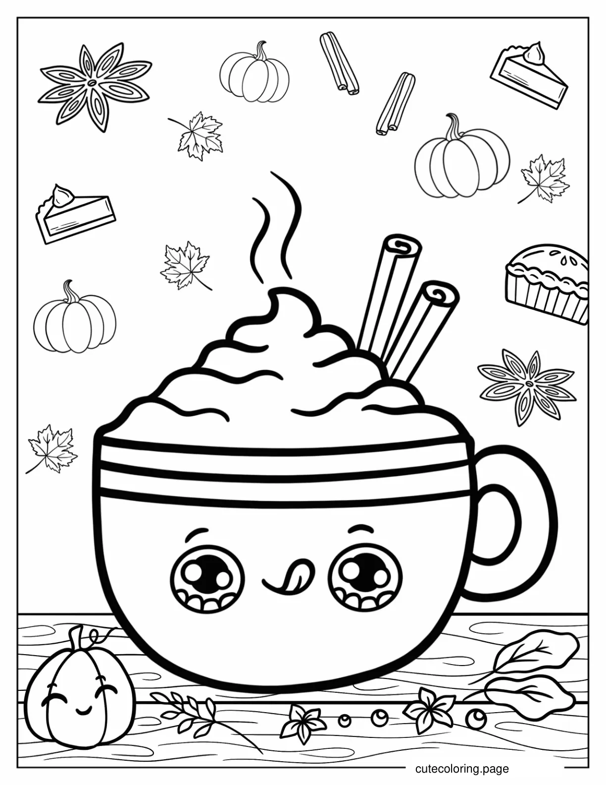 Kawaii Thanksgiving Hot Chocolate Coloring In For Preschoolers coloring page