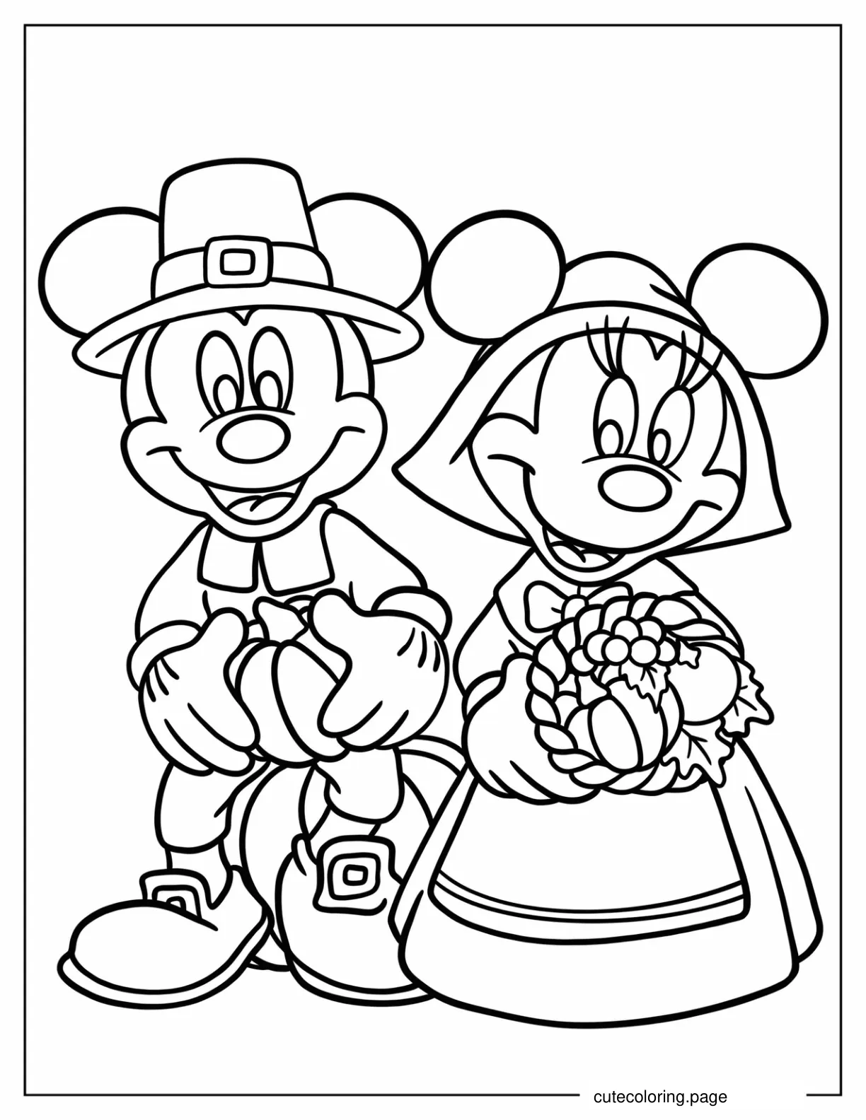 Mickey And Minnie Mouse In Thanksgiving Costumes coloring page