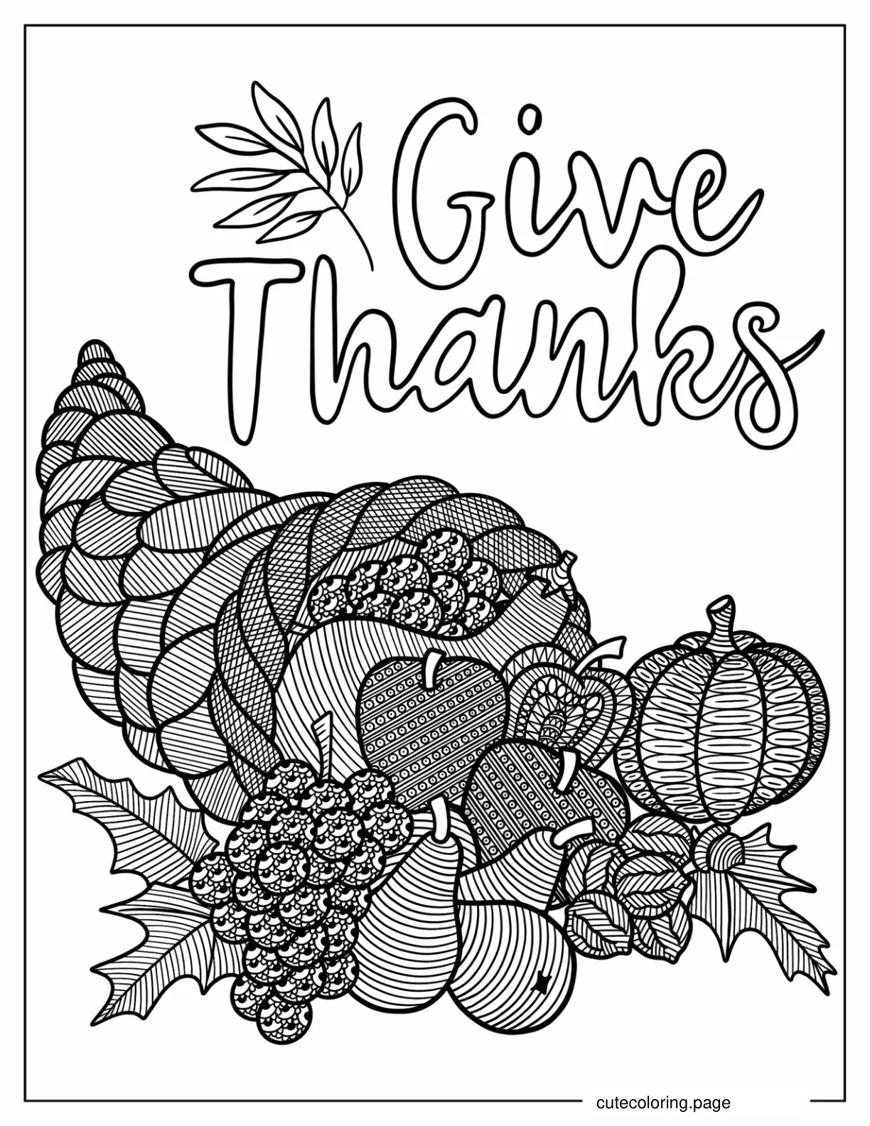 Patterned Thanksgiving Elements Coloring Sheet For Adults coloring page