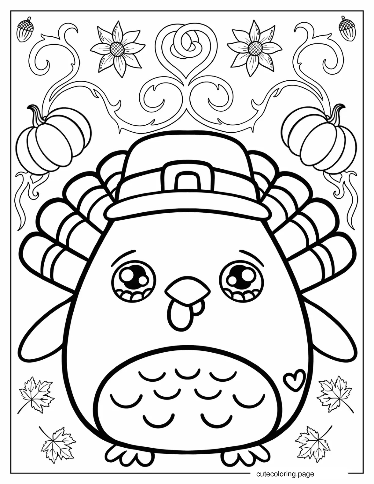 Simple Thanksgiving Turkey With Hat Coloring In For Preschoolers coloring page