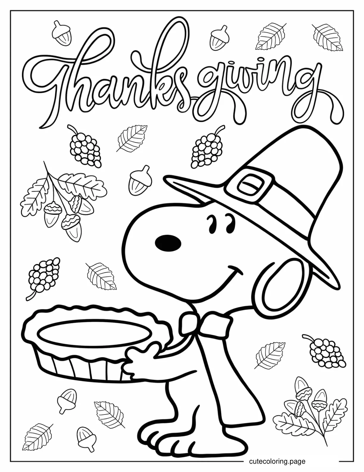 Snoopy Carrying Thanksgiving Pie Coloring Sheet coloring page