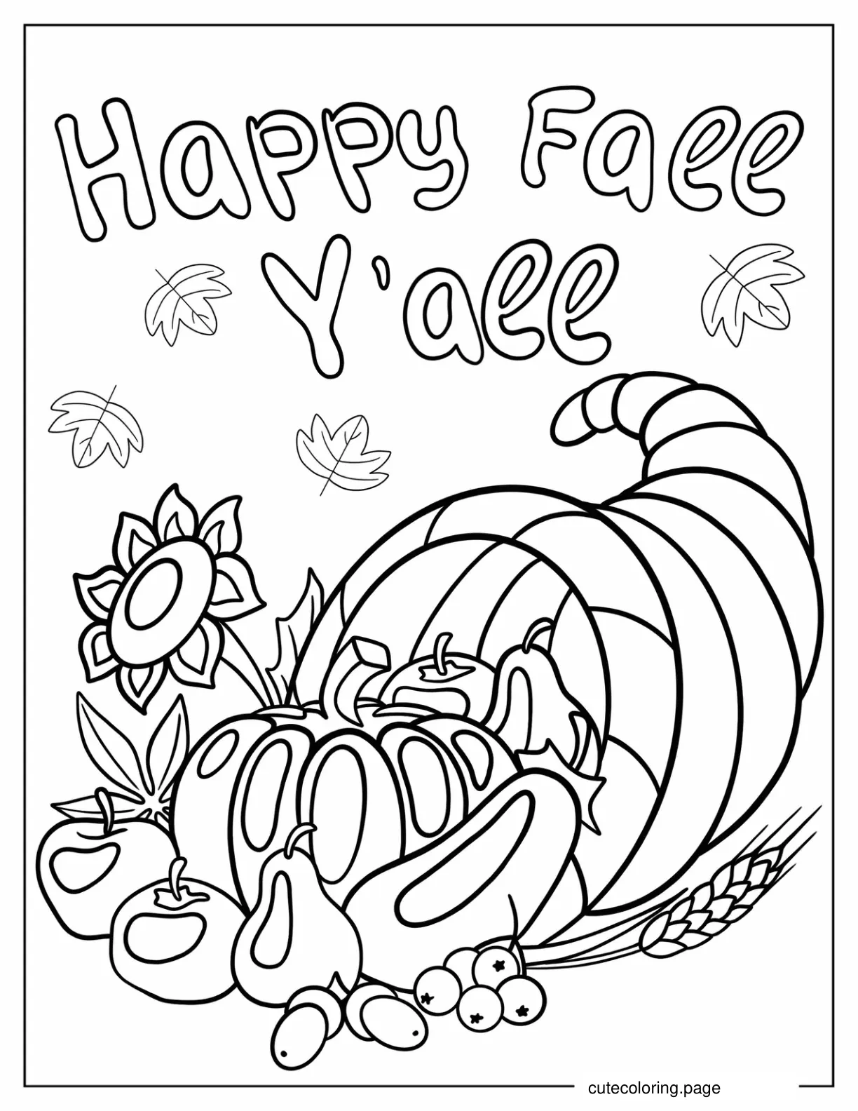 Thanksgiving Pumpkins Apples And Sunflower Coloring In coloring page