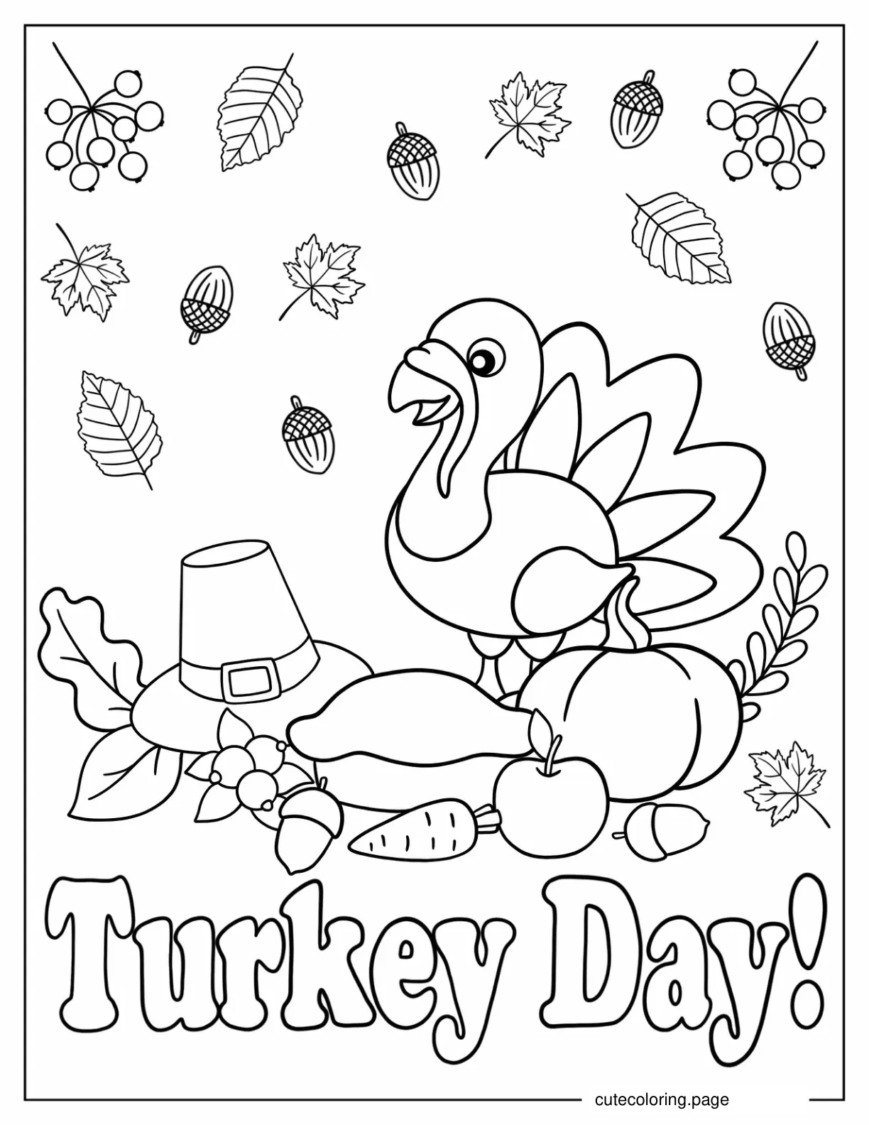 Turkey With Pumpkins On Turkey Day coloring page