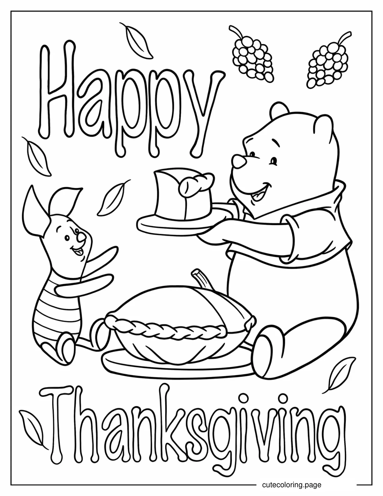 Winnie The Pooh Giving Piglet Slice Of Pumpkin Pie Coloring In coloring page