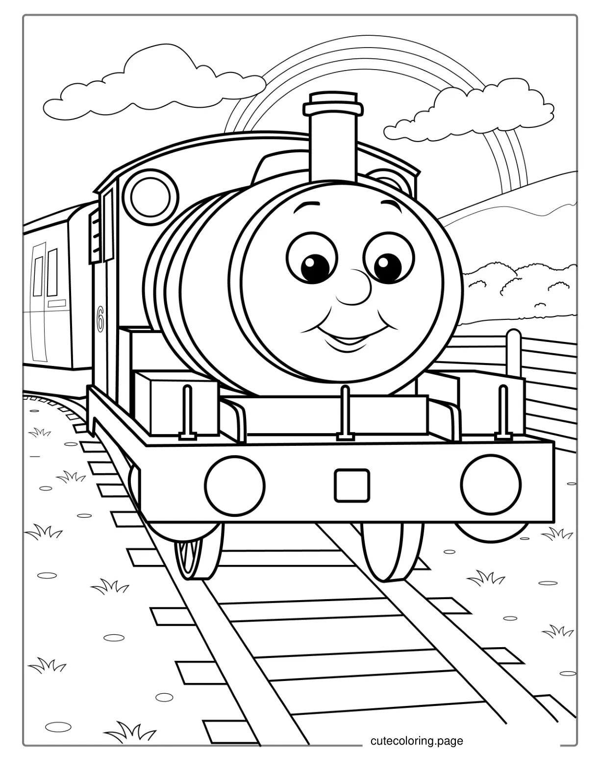 Percy Pulling a Train Carriage To Color  coloring page