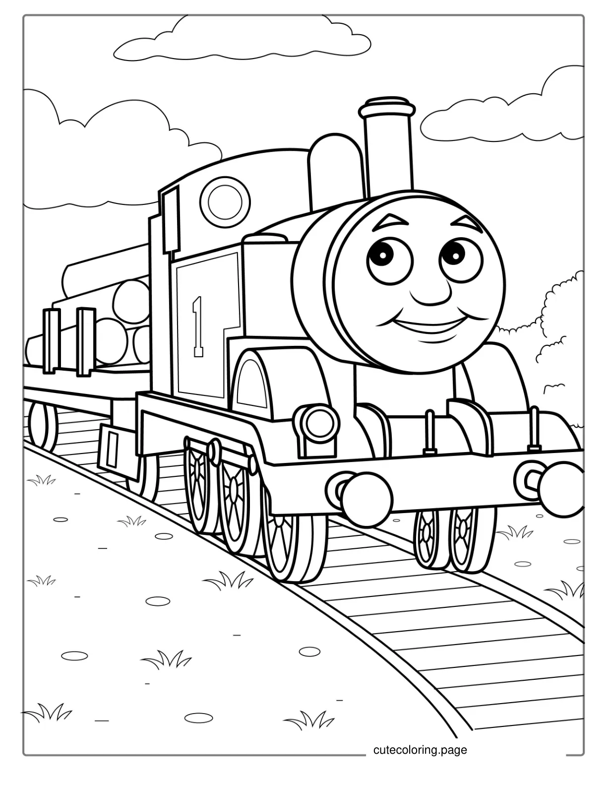 Thomas Pulling A Carriage Of Logs Coloring Page coloring page