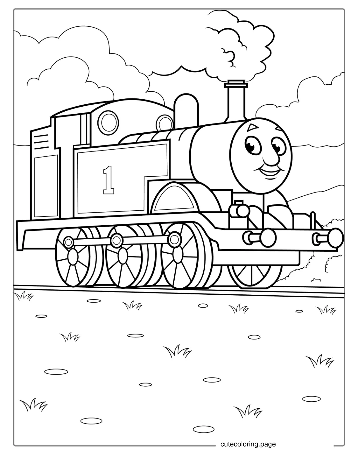 Thomas With Steam Coming From Engine To Color coloring page