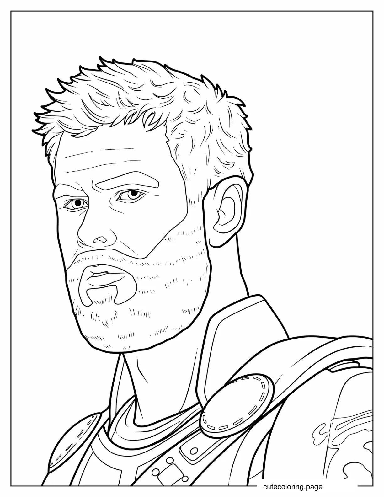 Detailed Coloring Sheet Of Chris Hemsworth As Thor coloring page