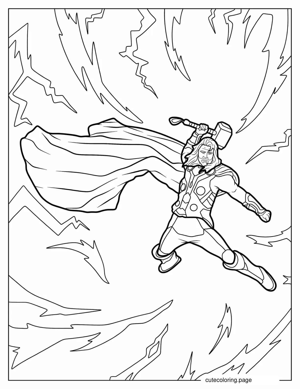 Thor God Of Thunder Leaping Through The Air coloring page