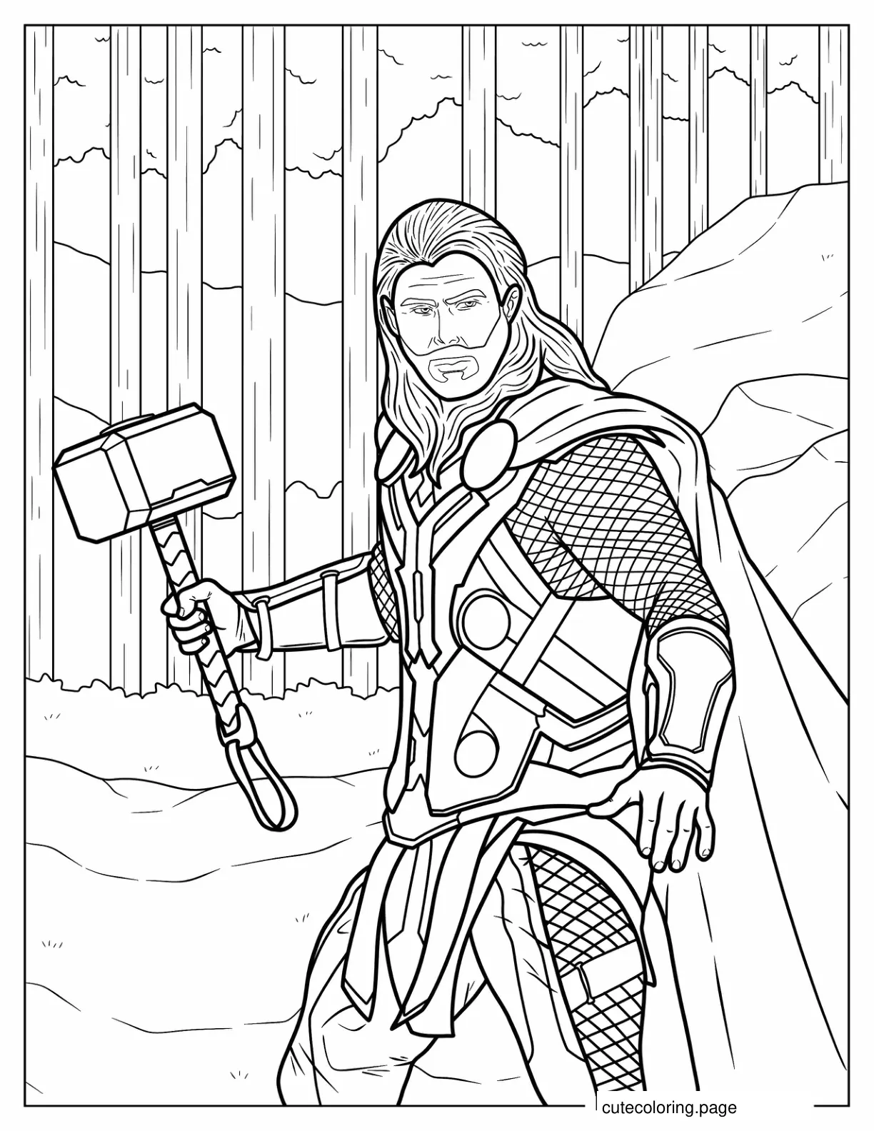 Thor Wielding Hammer To Color coloring page