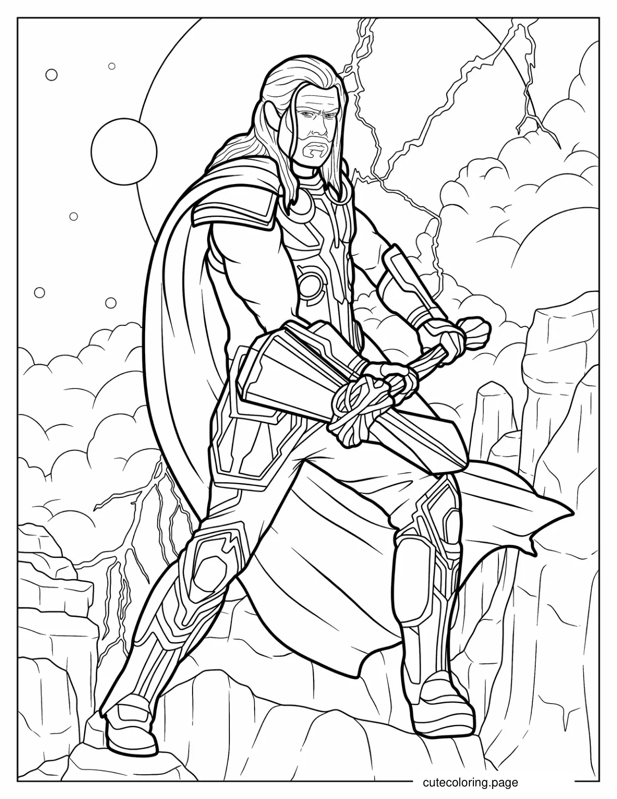 Thor Wielding Stormbreaker coloring page