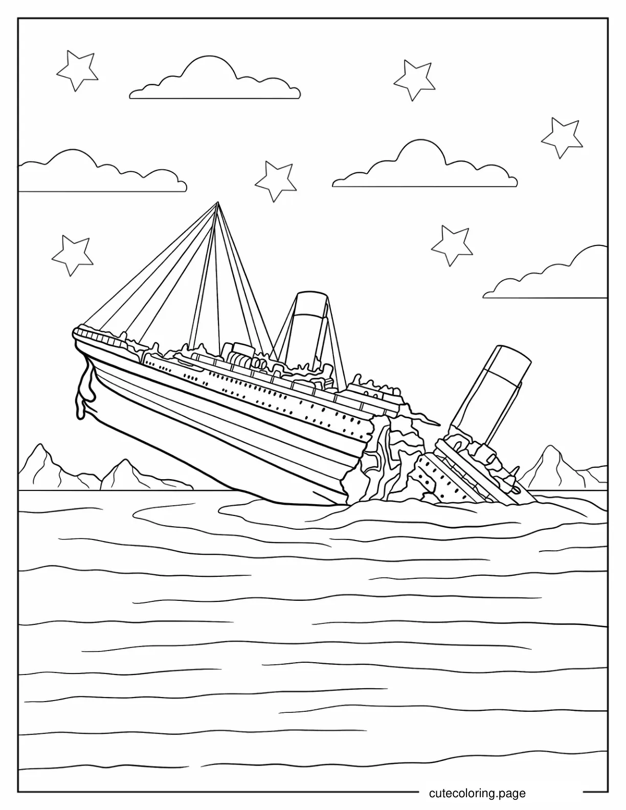 Titanic Breaking Apart As It Sinks coloring page