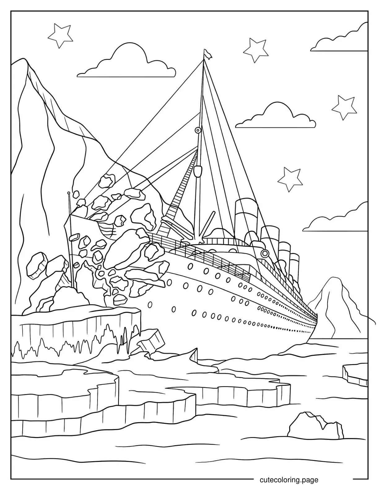 Titanic Crashing Into Iceberg Coloring Page coloring page