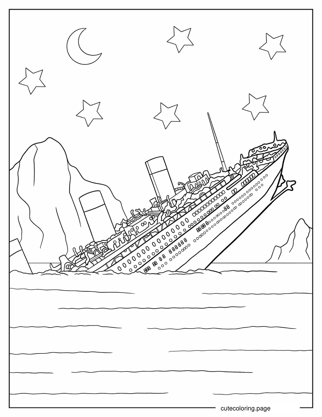 Titanic Sinks With Icebergs In Background coloring page