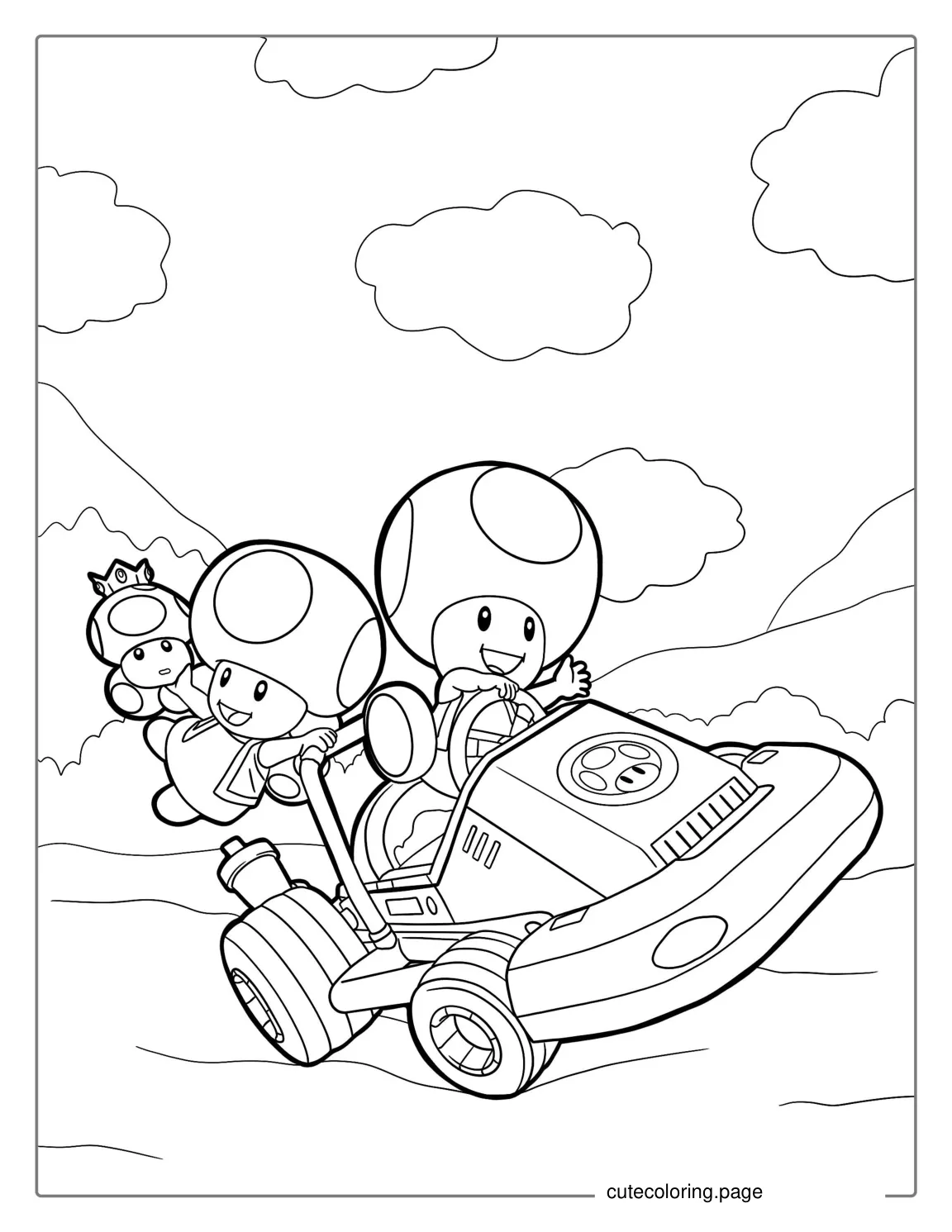 Coloring Page Of Toad Racing In Mario Kart coloring page