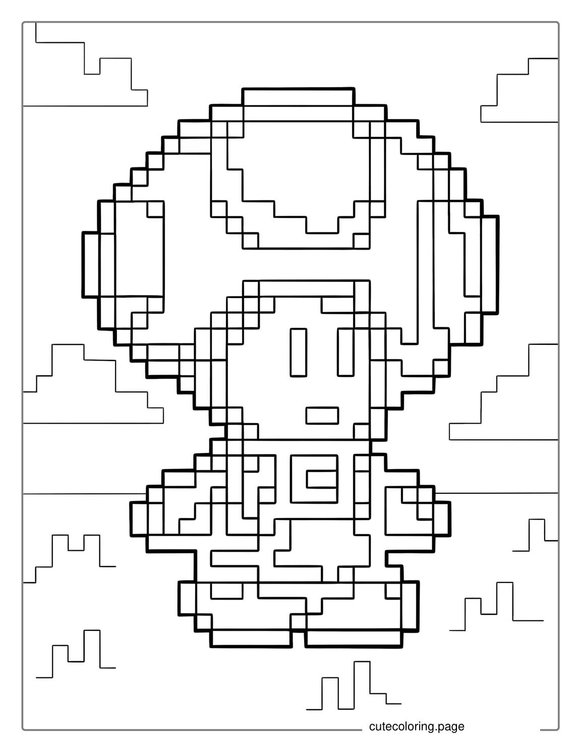 Retro Pixel Toad Art Coloring Page coloring page