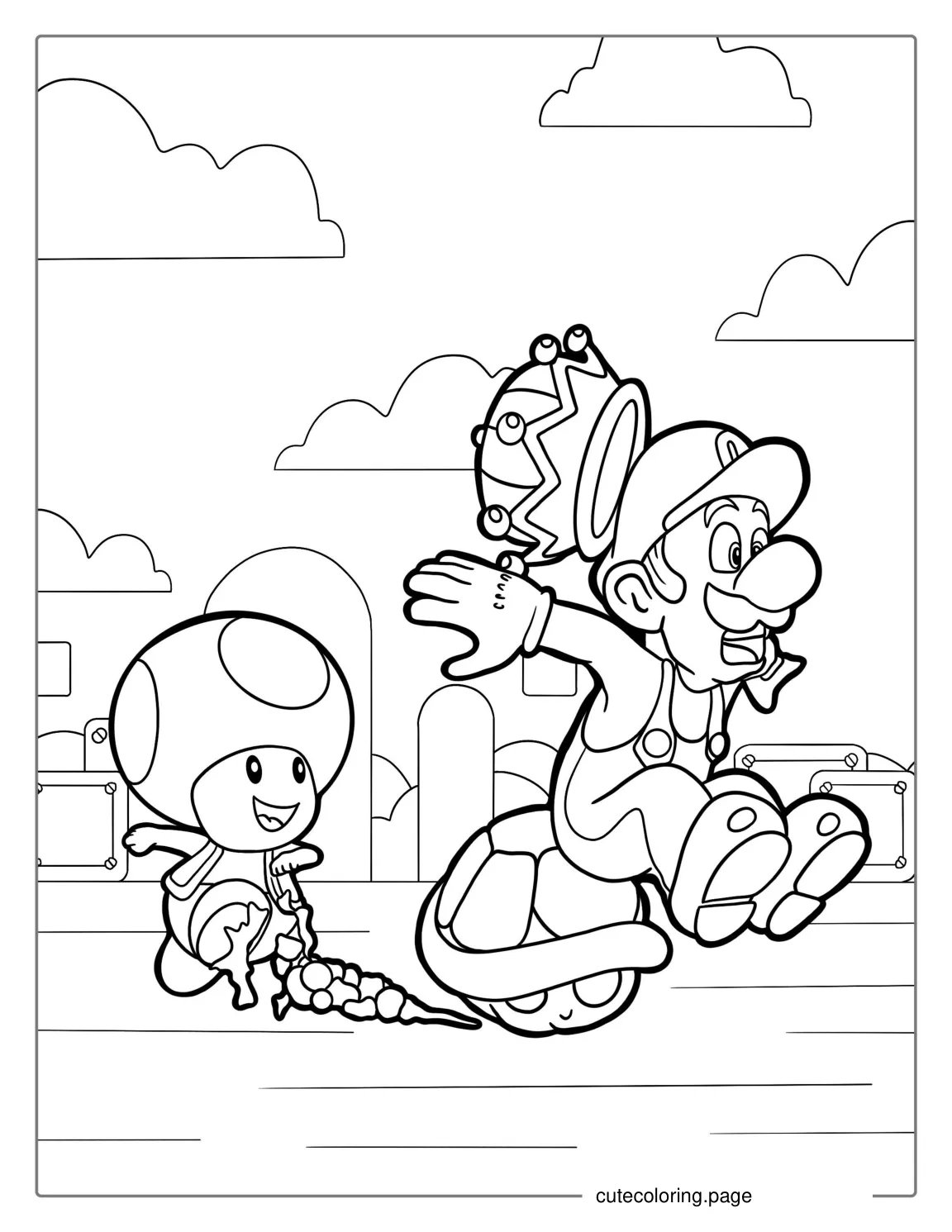 Toad Kicking Shell At Luigi Coloring Page coloring page