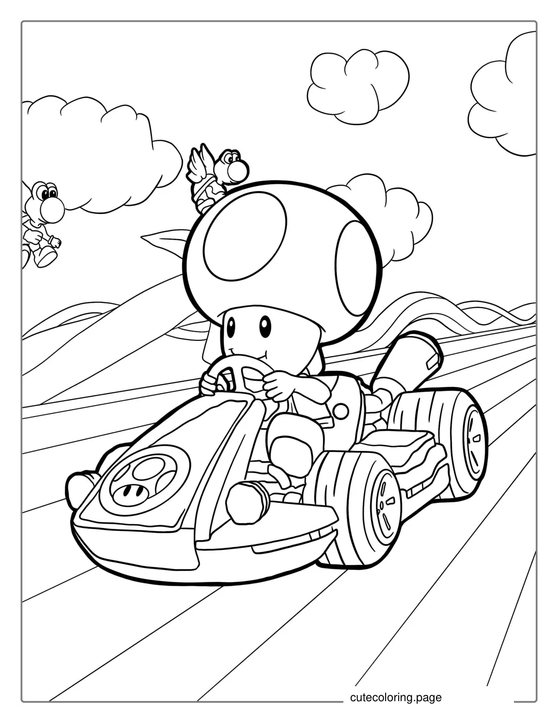 Toad Racing In Mario Kart Coloring Page coloring page