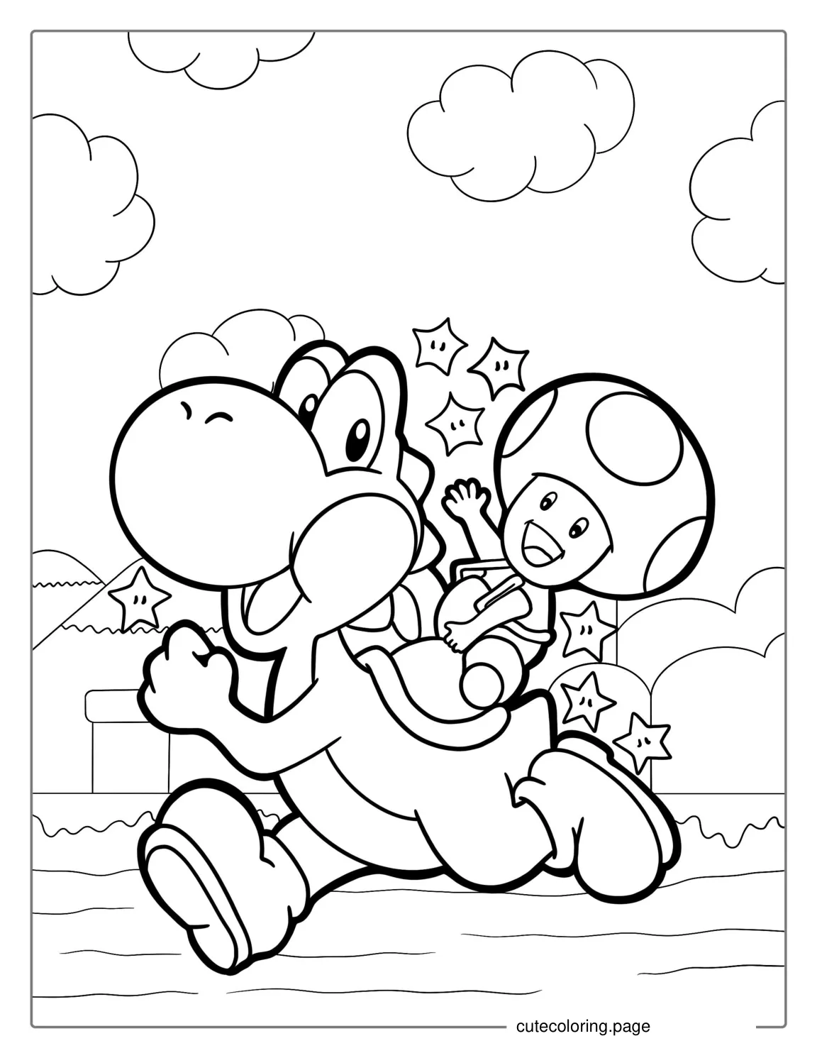 Toad Riding Yoshi Coloring Sheet coloring page