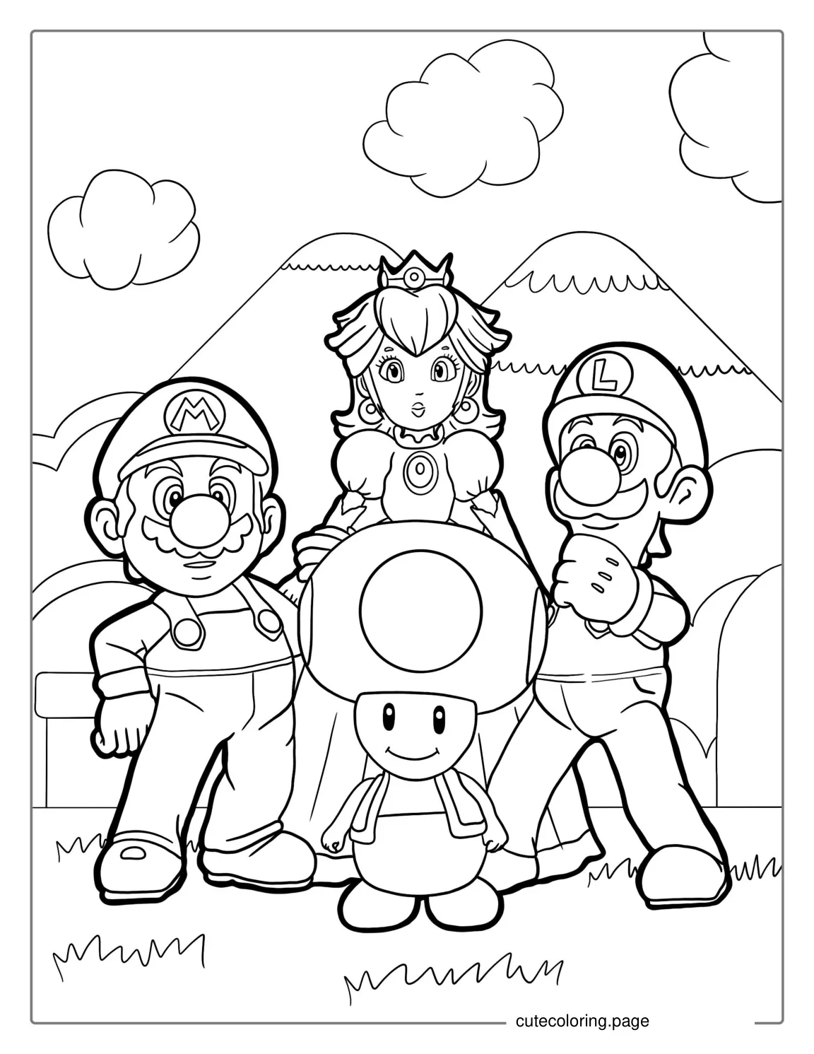 Toad With Peach Mario And Luigi To Color coloring page