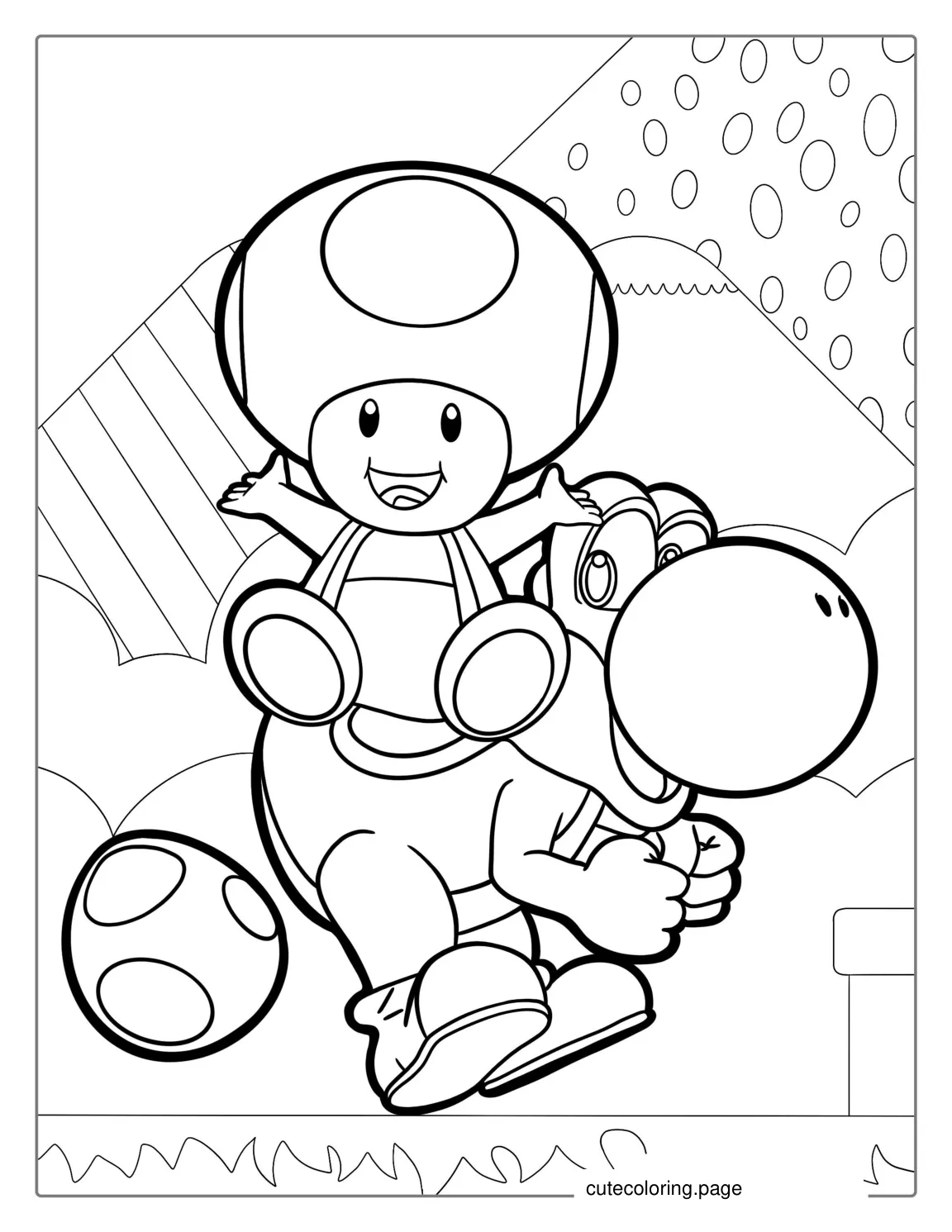 Yoshi And Toad Coloring Page For Kids coloring page