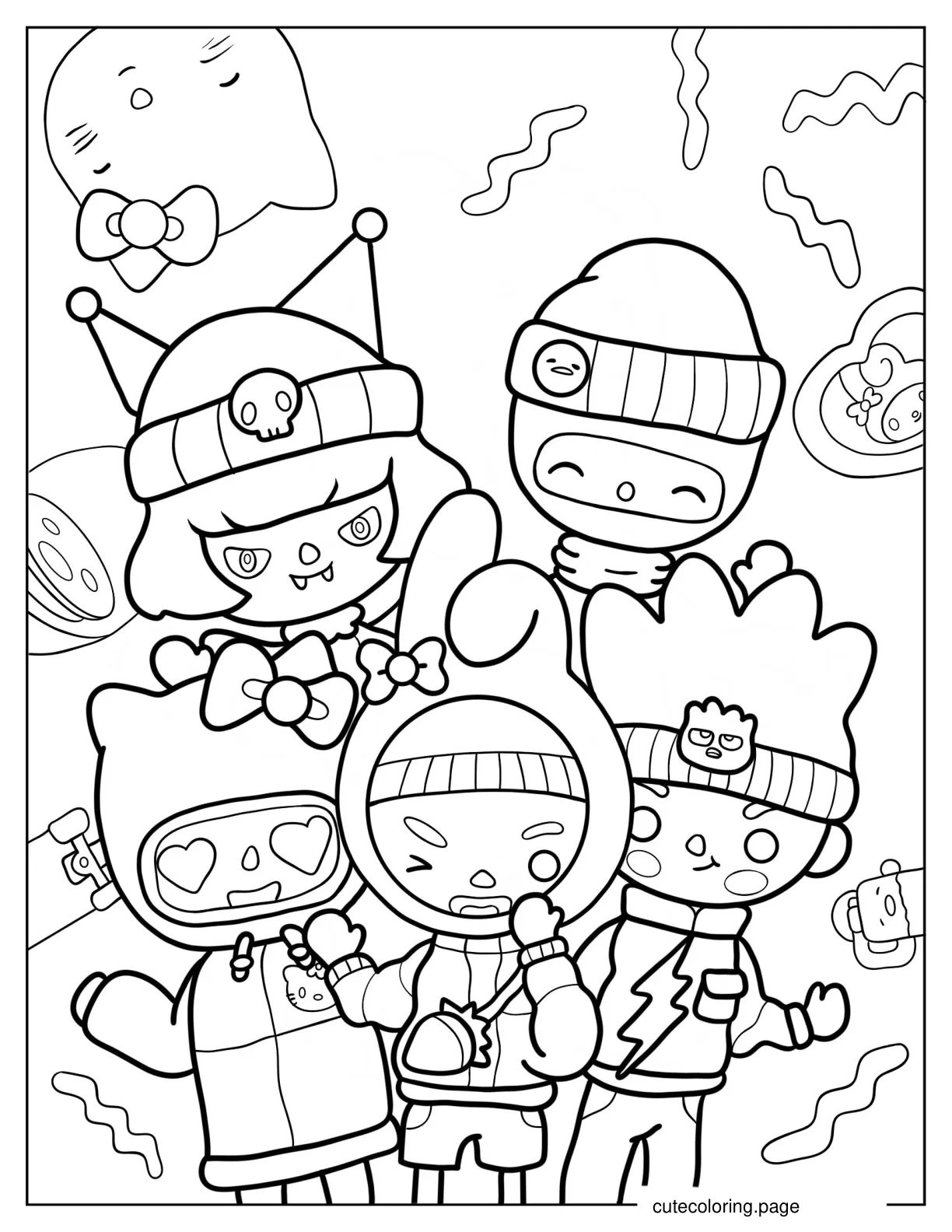 Kawaii Toca Boca In Sanrio Costumes Coloring Page coloring page