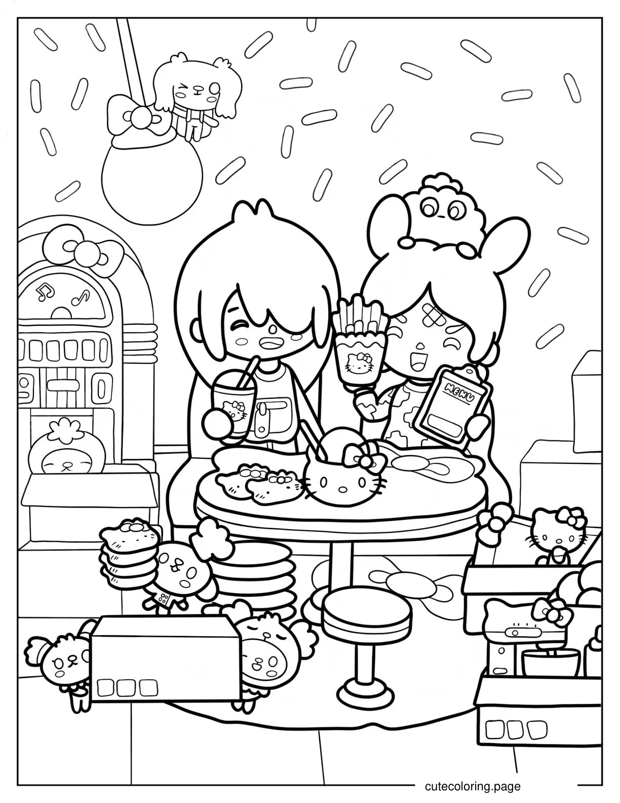 Toca Boca Boy And Girl With Hello Kitty Merch Coloring Sheet coloring page