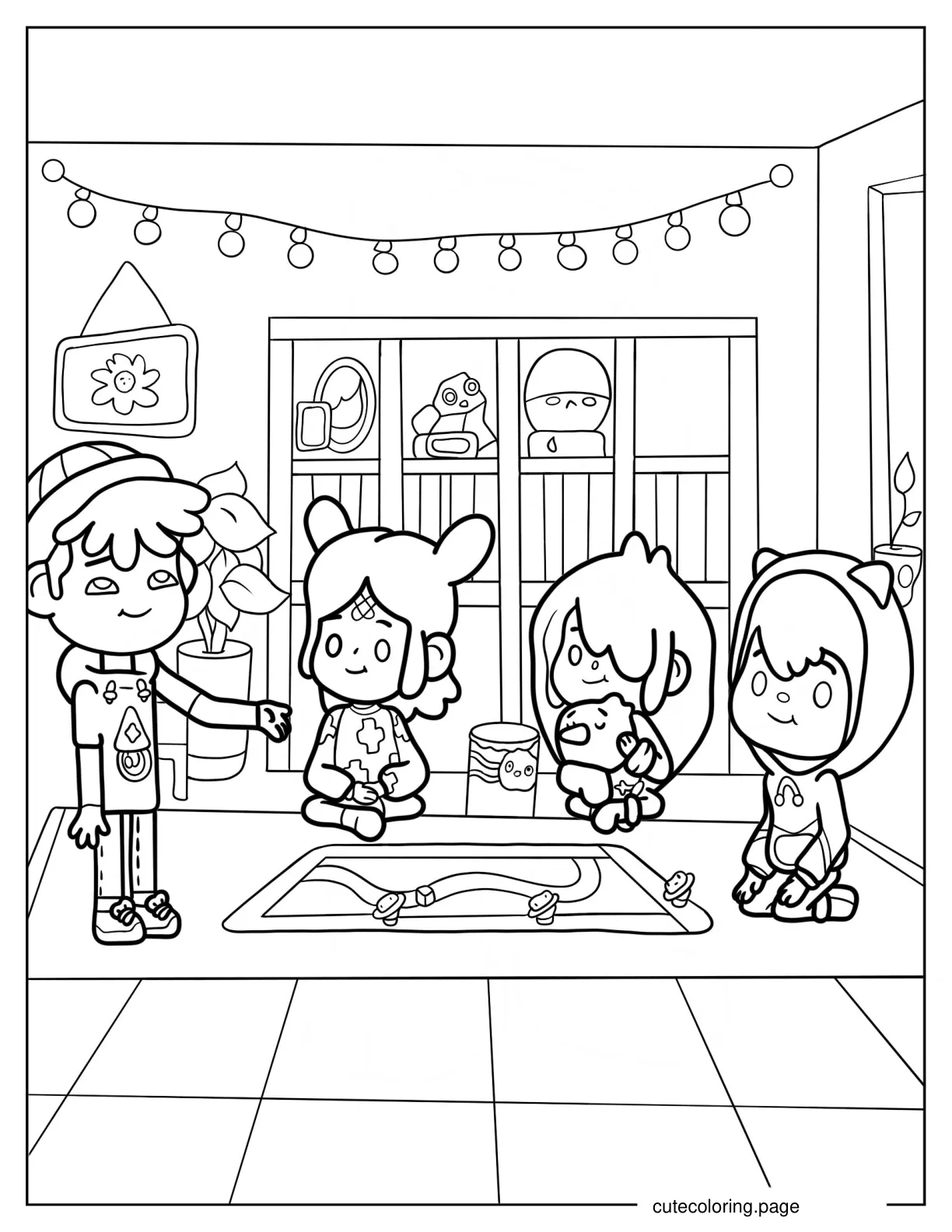 Toca Boca Friends Playing Board Game Coloring Sheet coloring page