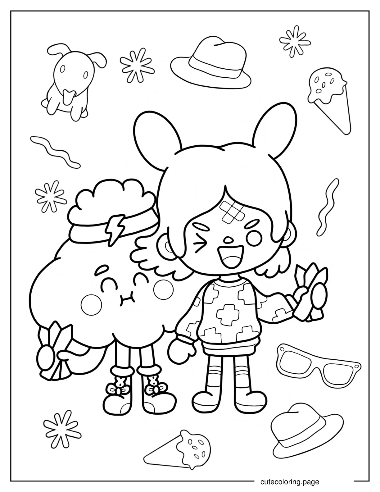 Toca Boca Girl And Cloud Holding Doodle Crayons coloring page