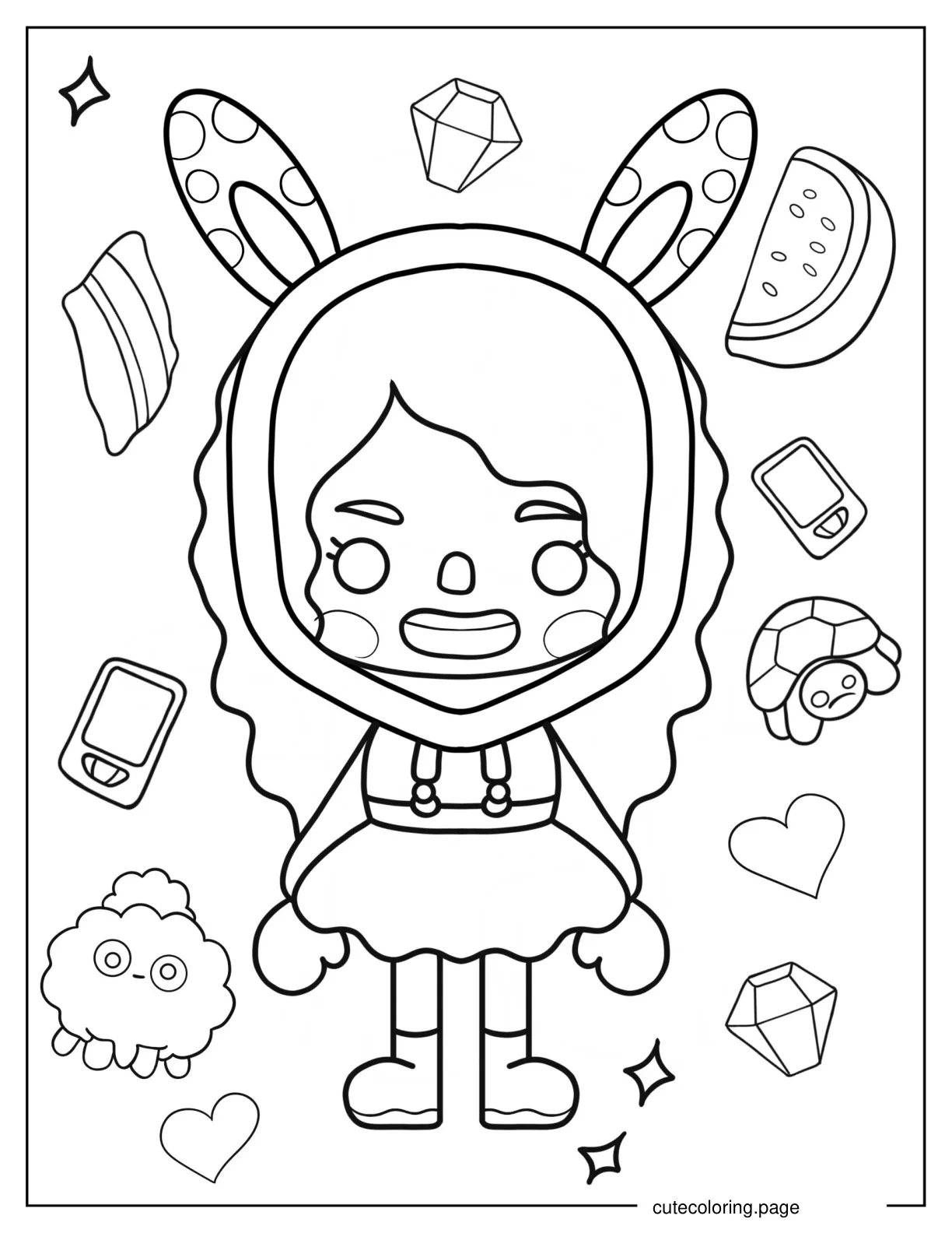 Toca Boca Girl In Dress And Bunny Ears coloring page