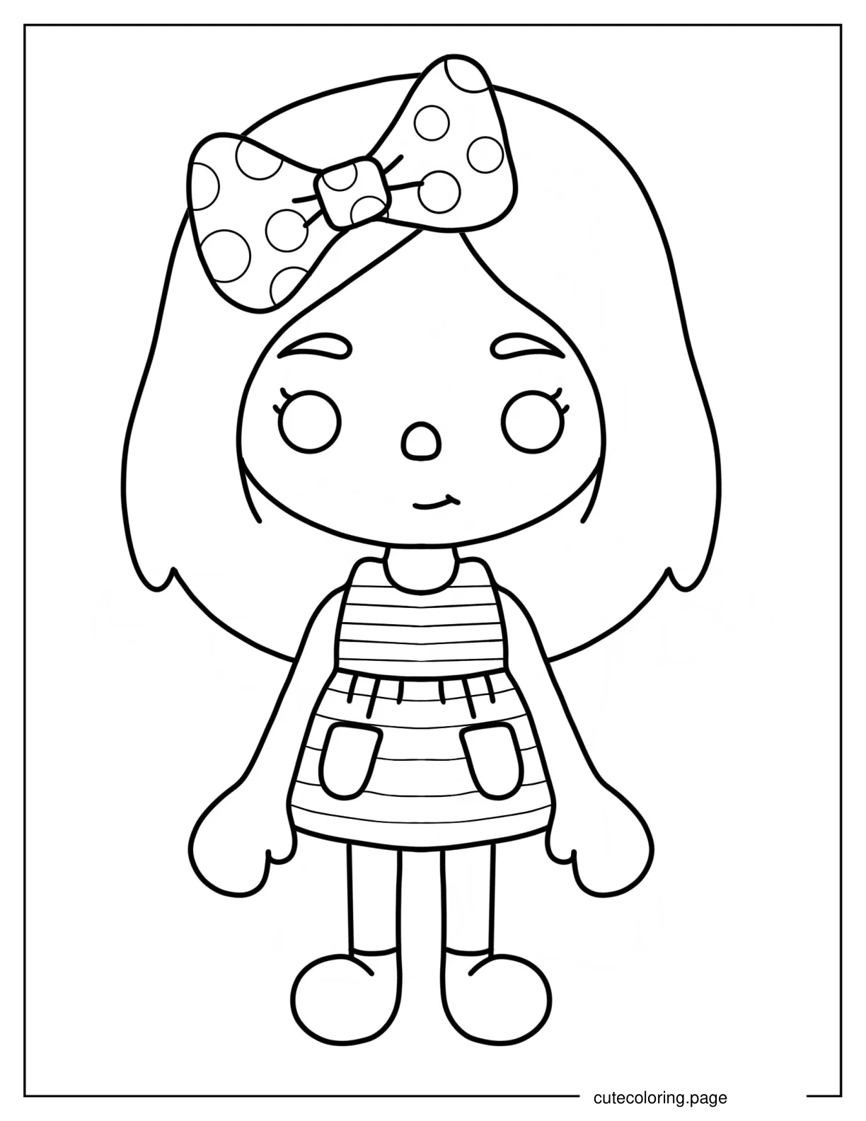 Toca Boca Girl With Polka Dot Bow Coloring Sheet For Preschoolers coloring page