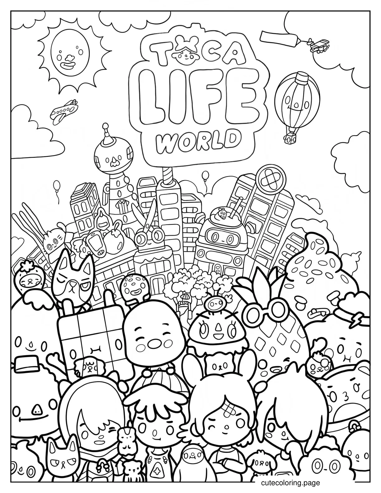 Toca Boca Life World With All Characters Coloring Sheet coloring page