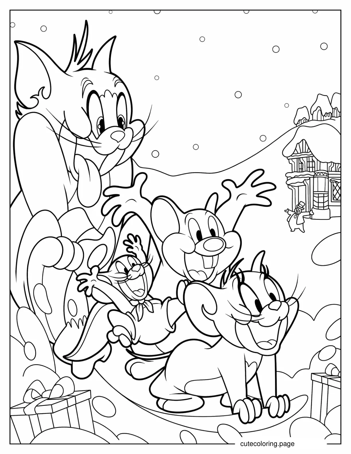 Christmas Tom and Jerry in Winter Wonderland coloring page