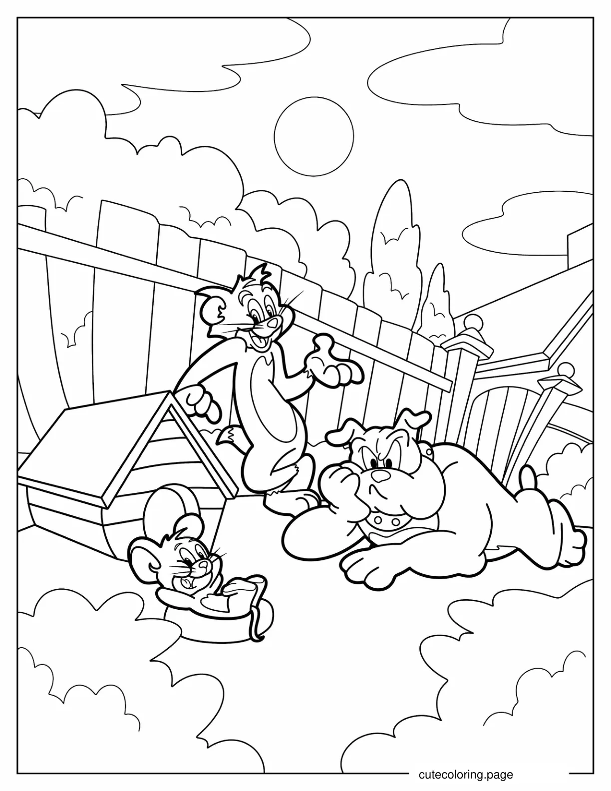 Easy Coloring Page of Tom Jerry and Spike coloring page