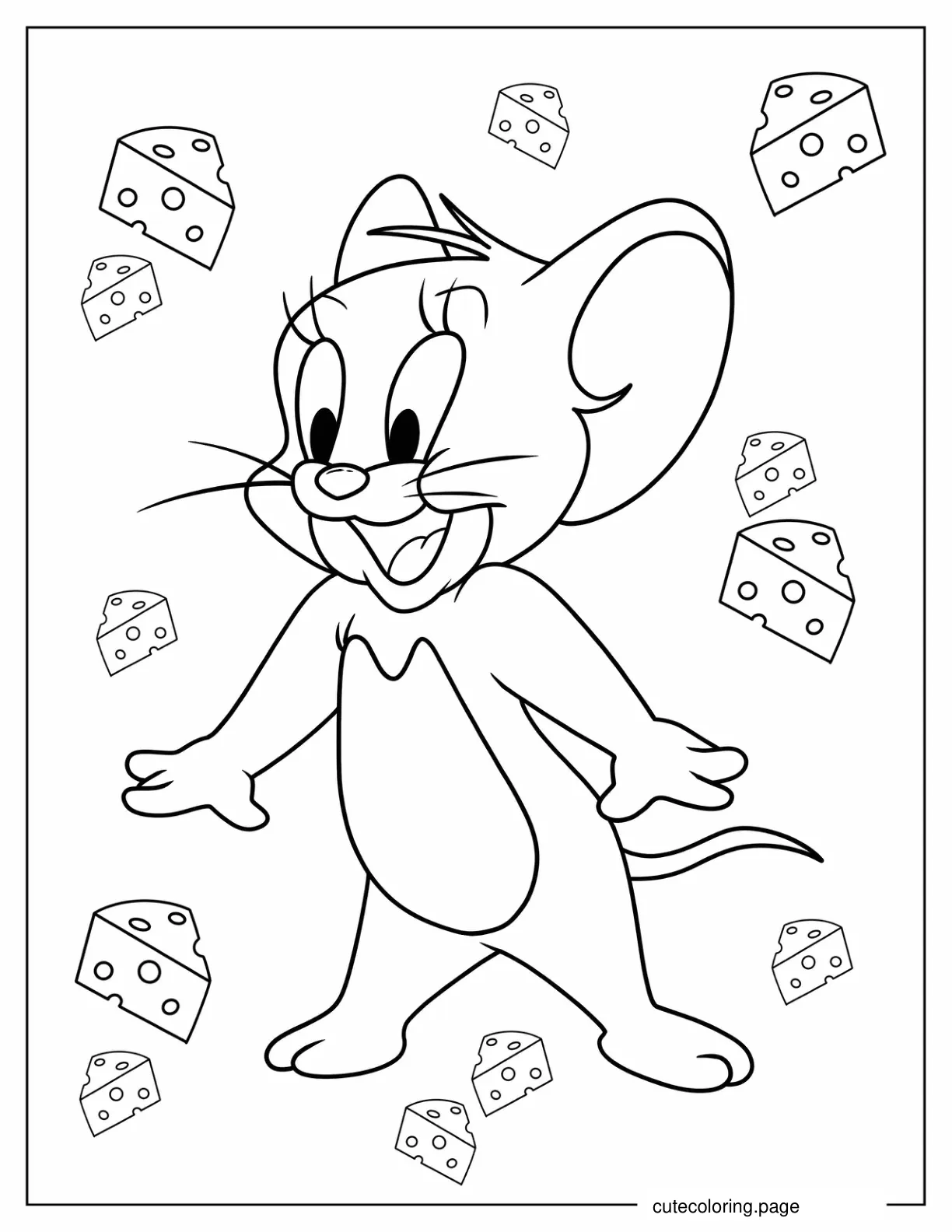 Easy Jerry Coloring Sheet with Cheese Background coloring page