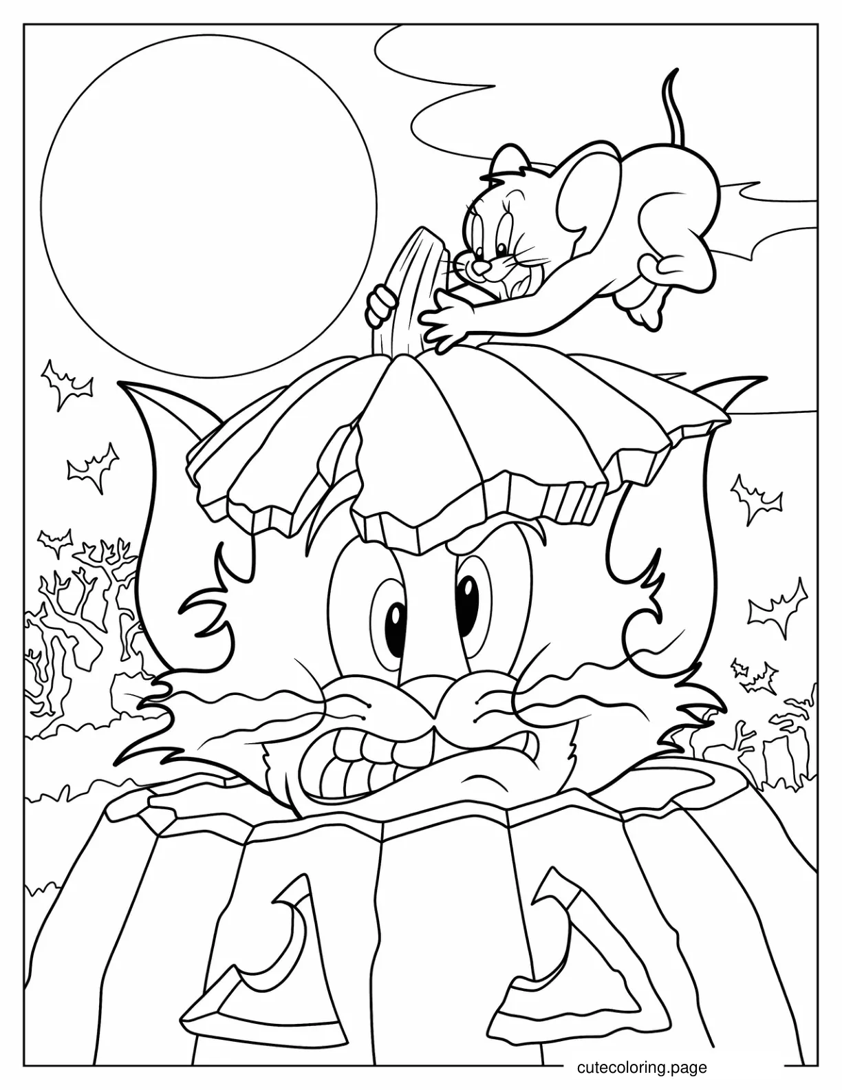 Jerry Putting Tom Inside Jack O Lantern Coloring Page coloring page