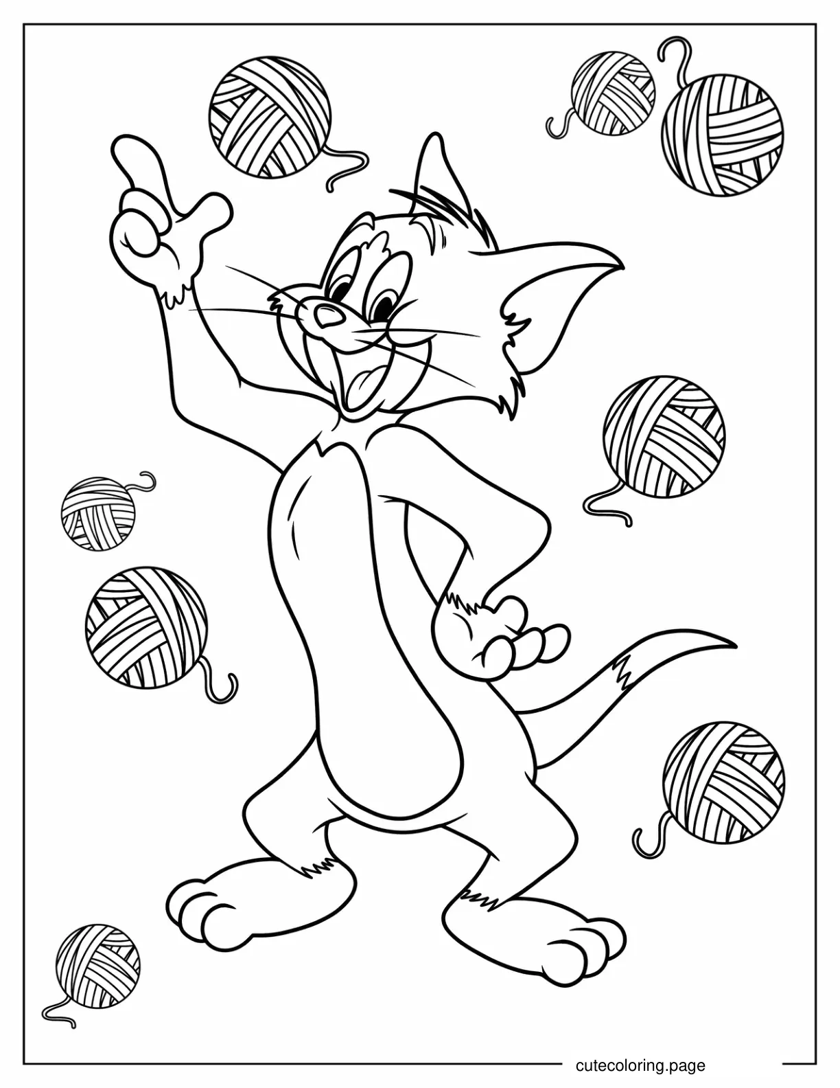 Simple Outline of Tom Smiling with Yarns in Background coloring page