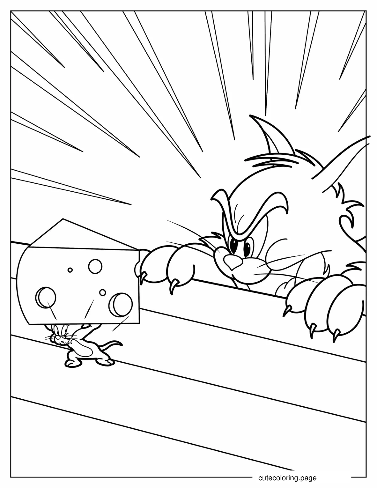 Tom Catches Jerry Stealing Cheese coloring page