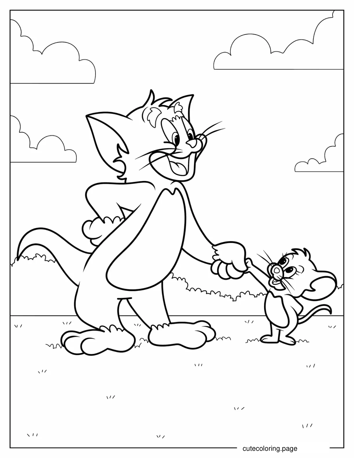 Tom and Jerry Shaking Hands for Preschoolers coloring page